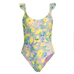 Farm Rio Lemon Drop Low-Back One-Piece Swimsuit - Size Large